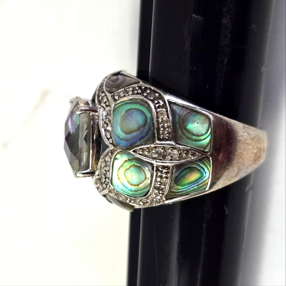 Vintage Silver Ring with Green Accents and Intricate Design - Picture 8 of 9